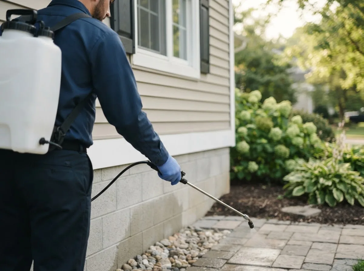 Pest control technician inspecting a home in Saint Cloud, WI